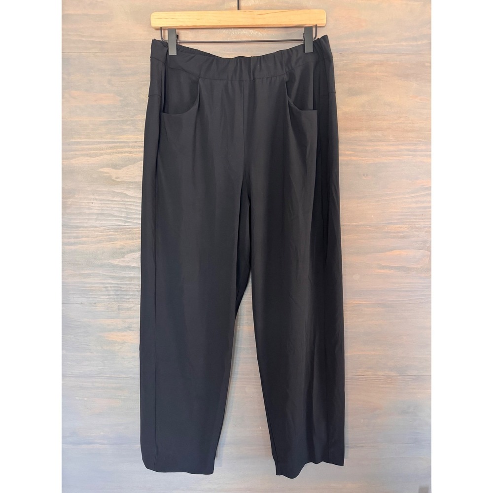 Oska Black Techno Stretch Barrel Leg Pants Minimalist Wide Leg Size 2